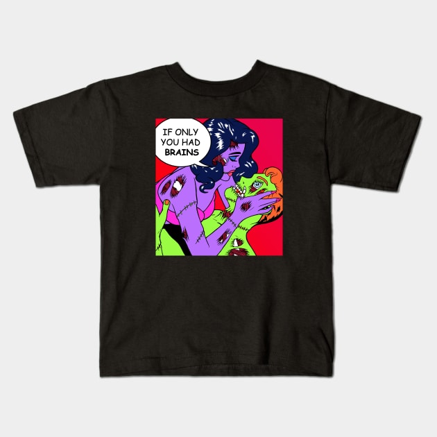 Zombie Girl Troubles Kids T-Shirt by Woah_Jonny